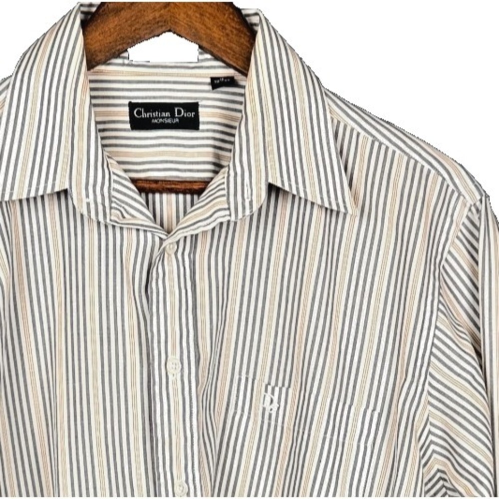 Christian Dior Monsieur Shirt Button Up Vintage 16 Long Sleeve Striped Cotton